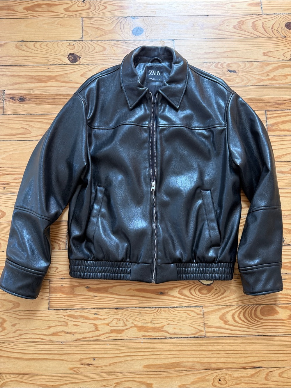 Zara Faux Black Leather Bomber Jacket